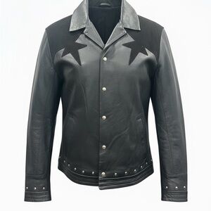 Black Leather Star-Embellished Jacket